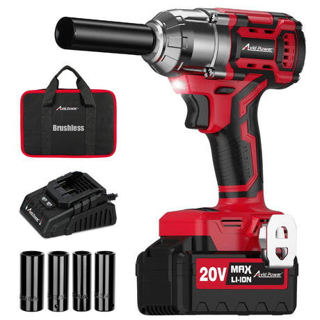 AVID POWER 1/2 Impact Wrench Brushless, 20V Cordless Impact Gun w/ 3 Variable Speeds, Max Torque 370ft-lbs (500N.m), 3.0Ah Li-ion Battery, 4Pcs Impact Sockets, Fast Charger AVID POWER