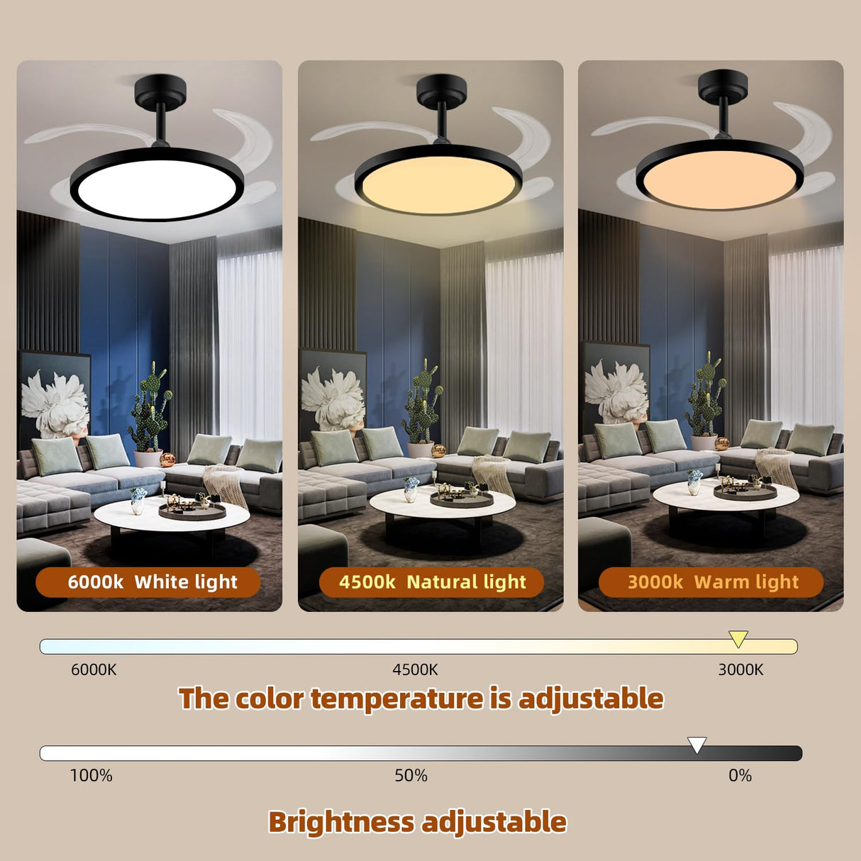 BAYSQUIRREL Slim Retractable Ceiling Fan with Lights and Remote/APP Control,6 Speed Dimmable Reversible Memory Ceiling Fan,42 inch Modern Silent Smart Ceiling Fans for Bedroom Living Room Dinning Room BAYSQUIRREL