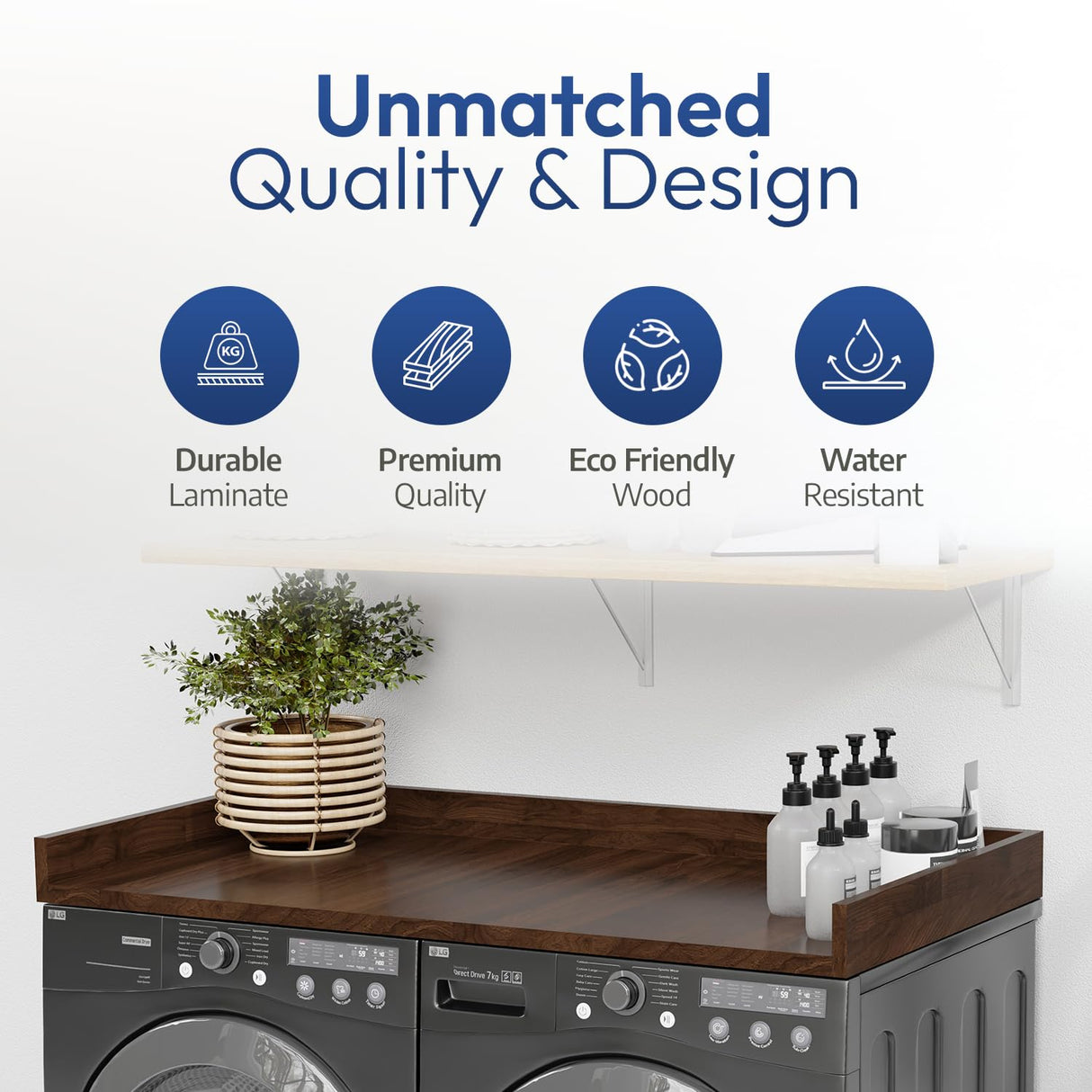 OfficeSimpli Washer Dryer Countertop, Made in USA, Non-Slip Pads, Laundry Room Wood Topper, Washer Dryer Cover for Top, Laundry Guard, Laundry Countertop (California Walnut, Standard (27.5" x 54")) OfficeSimpliUS