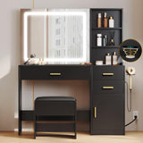 YITAHOME Vanity Desk Set, with Wireless Charging Station &Power Outlet, Vanity Mirror with Tempered Glass Top & Large Storage Spaces Vanity Table Set, Black YITAHOME