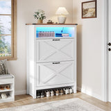 YITAHOME Shoe Cabinet with 2 Flip Drawers, Entryway Shoe Storage Cabinet with Open Shelves and Led Light, Free Standing Hidden Shoe Rack Storage Organizer for Entryway/Hallway/Closet, White YITAHOME