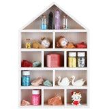 Threehoney House Shaped Wooden Shadow Cubby Box 10 W x 2 1/4 D x 15 H Hanging Display Shelf Organizer Wall Mounted Curio Cabinet Wooden Display Case Miniature Shelf for Figures(Wood Color) Threehoney