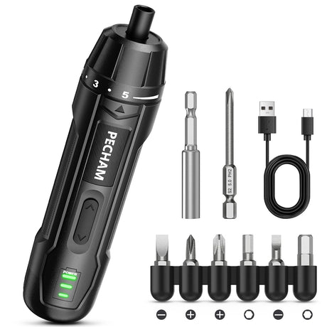 PECHAM Electric Screwdriver,350 RPM, 5 Torque,2000mAh 5N.m, 3.6V Cordless Screwdriver Set,TYPE-C Charging Cable,Manual & Electric,8 Pcs Bits for Electrical Repairs,Automatic Portable Power Screwdriver PECHAM