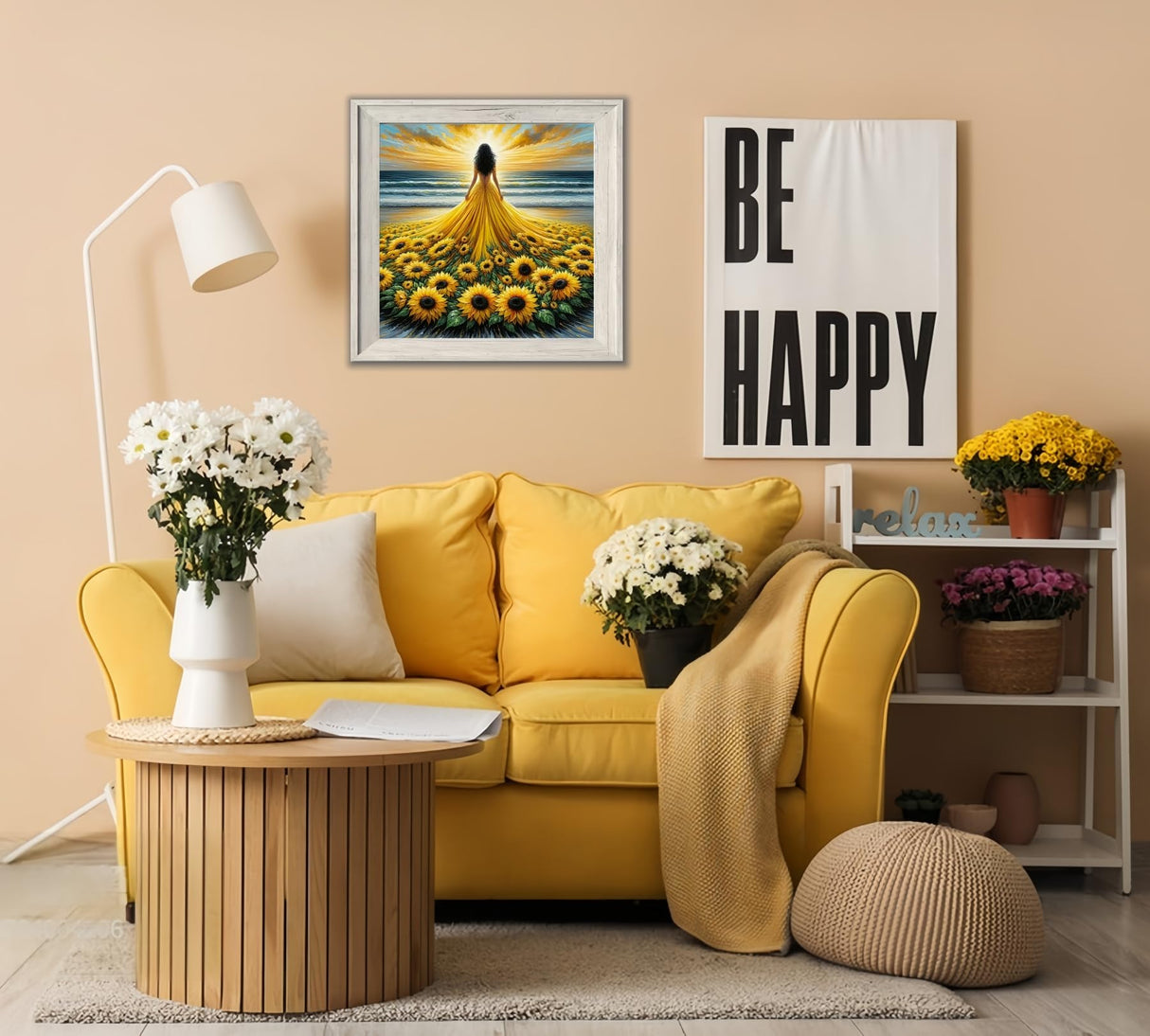 Sunflower Skirt Woman 5D Diamond Art Kits for Adults Beginners,Seaside DIY Full Round Drill Diamond Painting Kits, Paint by Diamonds Dots Gem Art Crystal Easy,Home Wall Decor 14X14 Inch Acelii