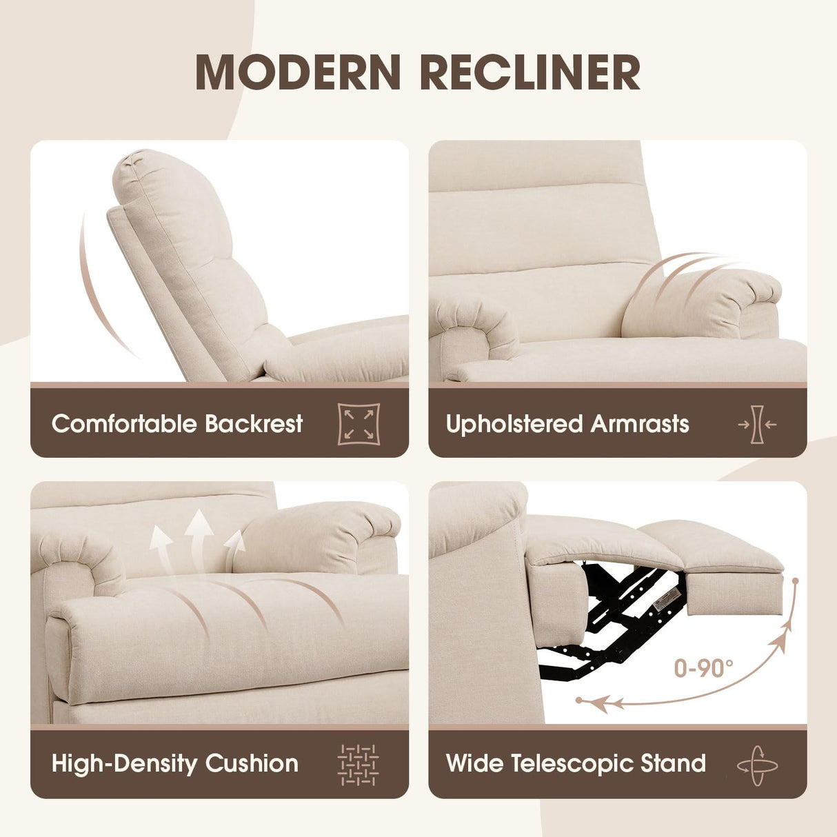 Divanus Large Glider Rocker Recliner,Beige Swivel Rocking Recliner Chair,Reclining Sofa Rocking Chair Nursery,23 Inches Deep Seat & 27 inches High Back,for Living Room, Bed Room‎ (Beige) Divanus