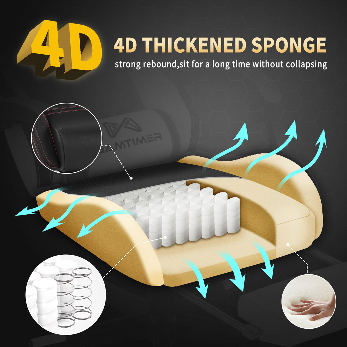 Gaming Chair, Computer Office Chair with Footrest, 155° Reclining Chair, Ergonomic High Back Computer Chair with Headrest and Lumbar Support for Adults and Kids (Black) Gamtimer