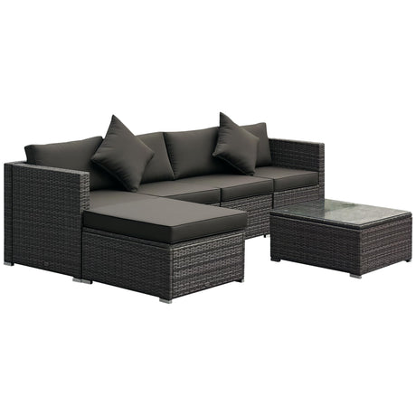 Outsunny 6 Piece Patio Furniture Set Outdoor Wicker Conversation Set All Weather PE Rattan Sectional Sofa Set with Ottoman, Cushions and Tempered Glass Table, Mixed Gray and Charcoal Outsunny