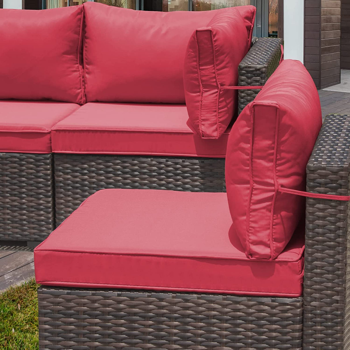 RTDTD 13 Pieces Outdoor Patio Furniture Set with Propane Fire Pit Table Outdoor Furniture Patio Sectional Sofa Conversation Sets w/ETL Approved 43" Gas Outdoor Fire Table & Coffee Table (Red) RTDTD