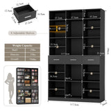 HOSTACK 75" Tall Book Shelf and Bookcase, 47" Wide Bookshelf with Drawers, Modern 9 Tier Bookcase with Storage, Large Wood Display Cabinet with Adjustable Shelves for Living Room, Home Office, Black HOSTACK