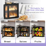 Wieghda Corner Bread box for Kitchen Countertop,Farmhouse Bread Box with Acrylic Wavy Door Panel,Large Bread box for kitchen countertop,Kitchen Countertop Food Storage Container (Black, Meduim) Wieghda