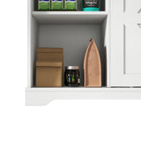 Panana Sliding Barn Door Buffet Sideboard Storage Cabinet Coffee Bar Kitchen Farmhouse Style (White Cabinet Nature Top) Panana