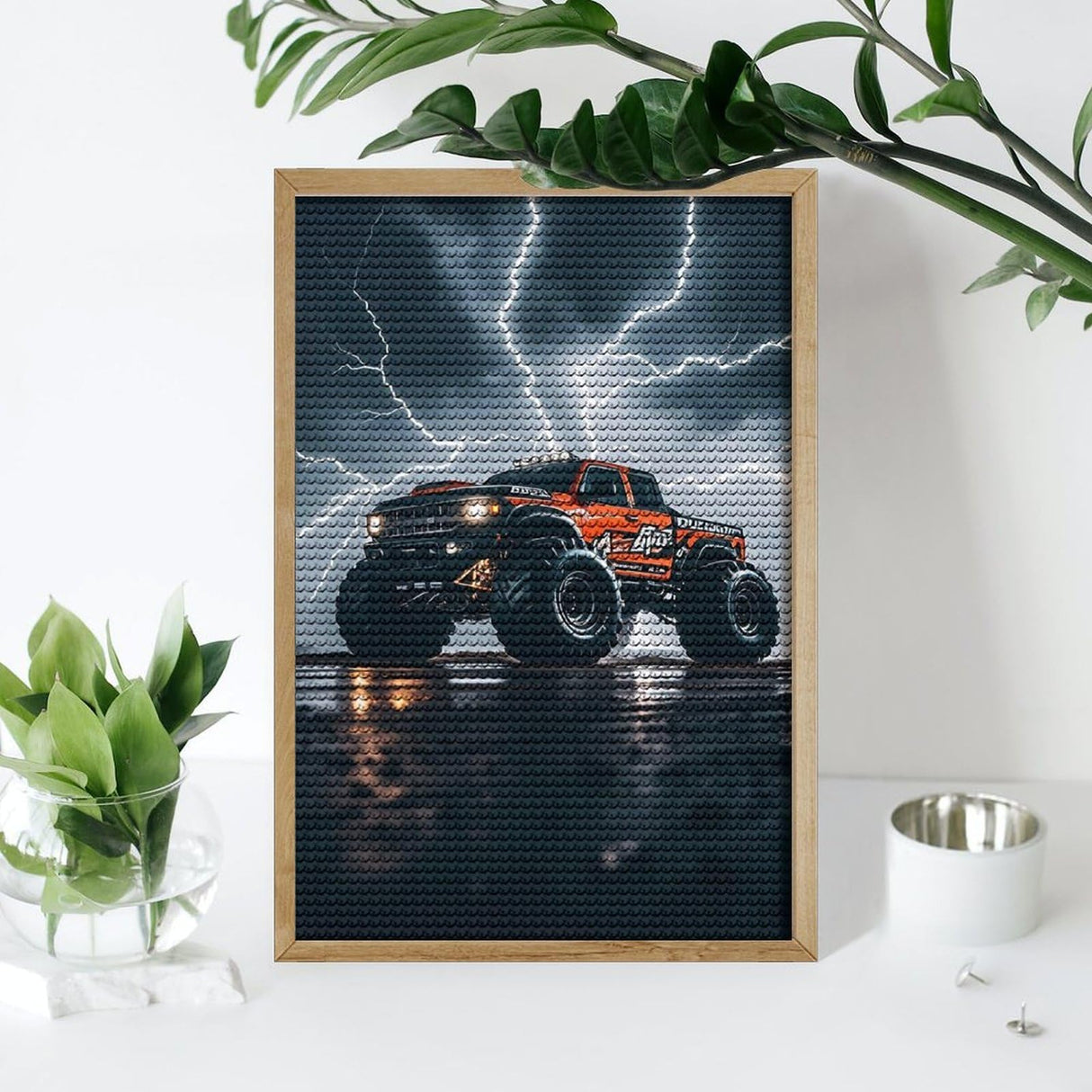 Monster Truck Black Sky Lightning Roar 5D Diamond Painting Kits for Adults Beginners DIY Diamond Art Kit Large Gem Painting Full Round Drill Diamond Dots Gem Art Crafts for Home Wall Decor Gifts 8"x12 QMNBTES