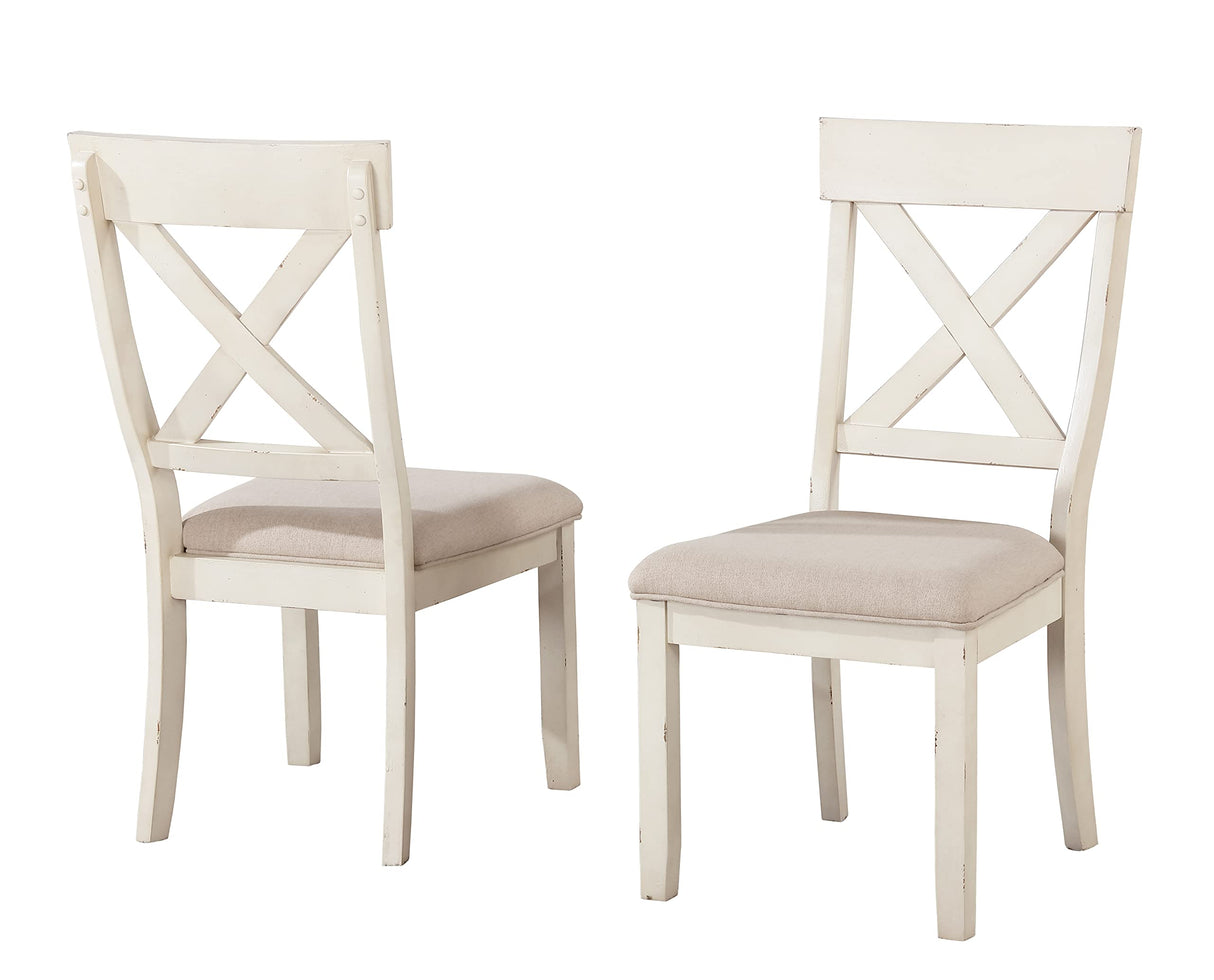 Roundhill Furniture Prato Wood Cross Back Upholstered Dining Chairs, Set of 2, Antique White Roundhill Furniture