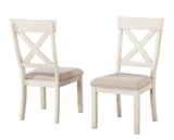 Roundhill Furniture Prato Wood Cross Back Upholstered Dining Chairs, Set of 2, Antique White Roundhill Furniture