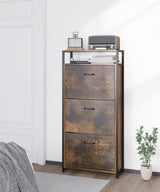 HAIOOU 3 Drawer Industrial Shoe Cabinet, Slim Freestanding Wood Shoe Rack Storage Organizer Stand with Flip Doors, Open Storage Shelf, Anti Toppling for 15-18 Pairs (Rustic Brown, Medium) HAIOOU