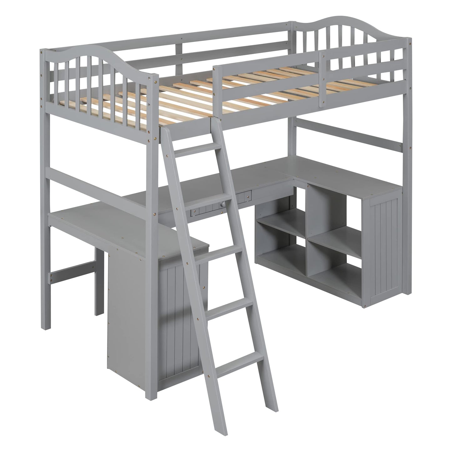 Harper & Bright Designs Grey Twin Size Loft Bed with Integrated Desk, Drawers, and Storage Solutions for Kids and Teens - WoodArtSupply