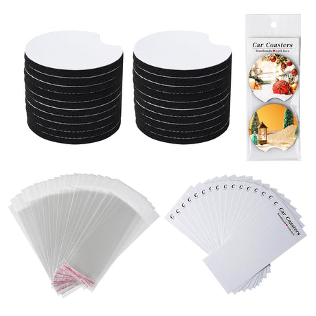 40Pcs Sublimation Blank Car Coasters Packaging for Selling,Include 20Pcs Circular 2.75 in/5mm Blank Sublimation Coasters,10Pcs Car Coasters Display Cards and 10Pcs Hanging Self-Sealing Bags Deobath