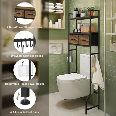 ETELI Over The Toilet Storage Cabinet with Fabric Drawers Bathroom Storage Over Toilet Fit Most Toilets, Rustic Brown ETELI