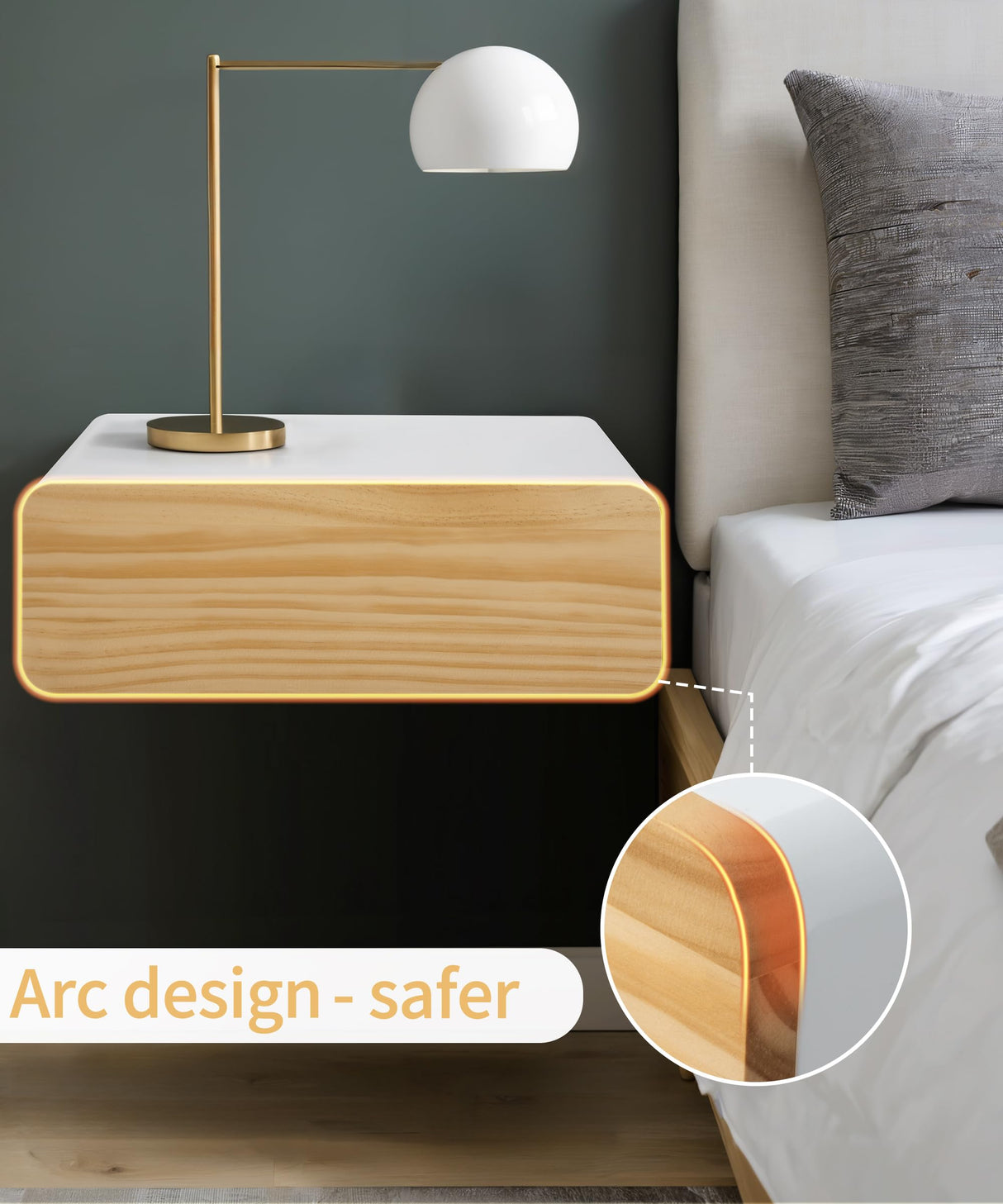 SUMGAR Floating Nightstand White with Drawers Modern Bedside Table Organiser Fully Assembled Shelf Small Spaces Wall Mounted Storage Wood Furniture for Bedroom Home Decor SUMGAR