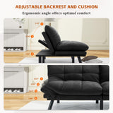 SoarTalent 67” Velvet Futon Sofa Bed Convertible Small Upholstered Couch 2-Seat Loveseat Sleeper with Adjustable Backrest and Armrest for Small Space Apartment,Gaming Room,Office(Black) SoarTalent