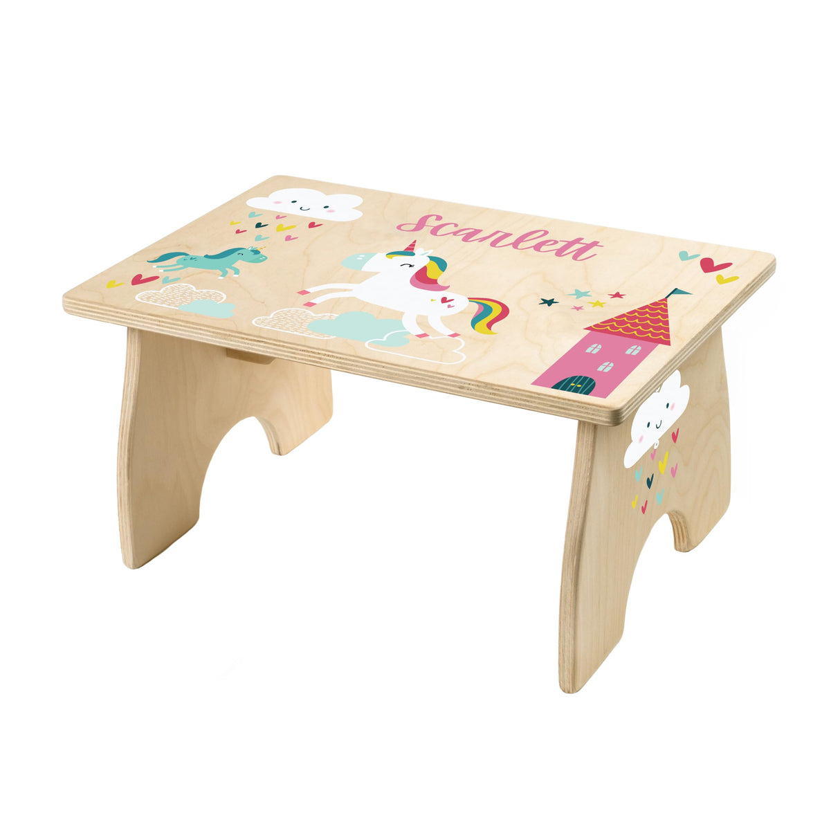 Unicorn Step Stool for Kids- Personalized Wood Toddler Step Stool with Name for Kitchen Sink, Bathroom, Potty Training, Kitchen Sink- Sturdy and Safe- Made in USA by BloomOwl (Unicorn- Doodle) BloomOwl