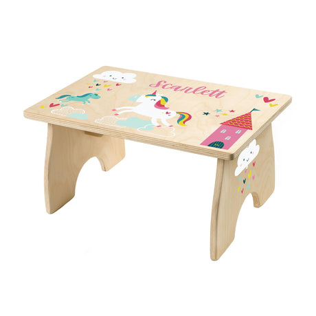 Unicorn Step Stool for Kids- Personalized Wood Toddler Step Stool with Name for Kitchen Sink, Bathroom, Potty Training, Kitchen Sink- Sturdy and Safe- Made in USA by BloomOwl (Unicorn- Doodle) BloomOwl