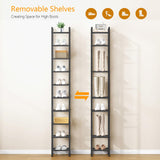 USIKEY 10 Tiers Narrow Shoe Rack for 10-20 Pairs - Sturdy Metal Tall Shelf With 4 Hooks, Slim Storage Organizer, Space Saving Vertical Design for Entryway, Closets - Black usikey