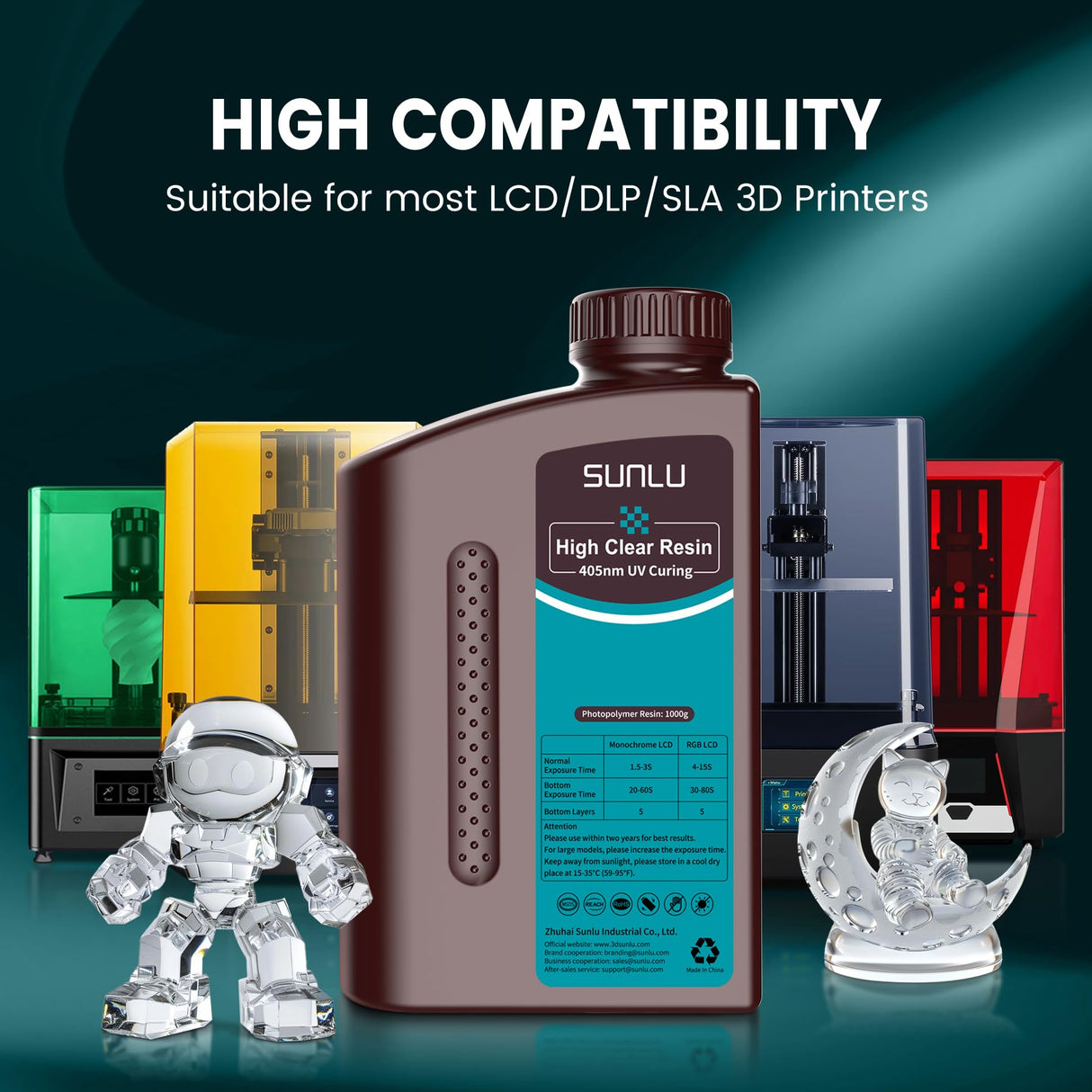 SUNLU High Clear 3D Printer Resin, High Transparency 3D Printing Resin, Resist Yellowing Clear Resin, 405nm UV Curing 3D Printing Photopolymer Resin, Suitable for LCD/DLP/SLA 3D Resin Printer, 2000g SUNLU