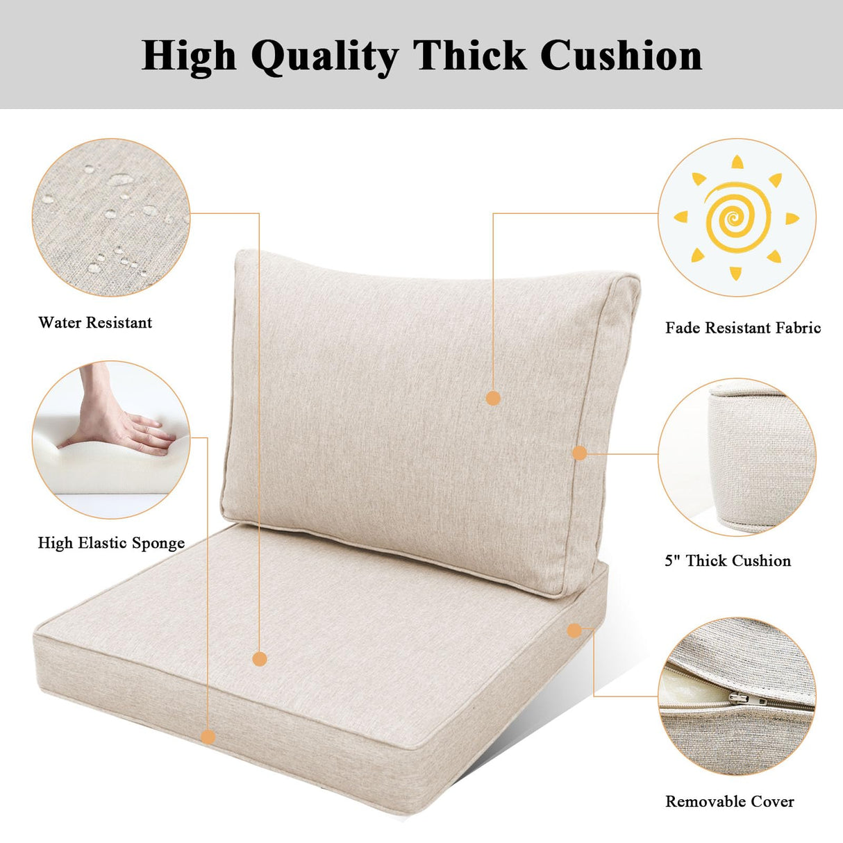 YOEEMZ Aluminum Patio Furniture Set, All-Weather Outdoor Couch Sectional, L Shaped Patio Conversation Sets, Metal Corner Sofa with Teak Coffee Table, Beige YOEEMZ