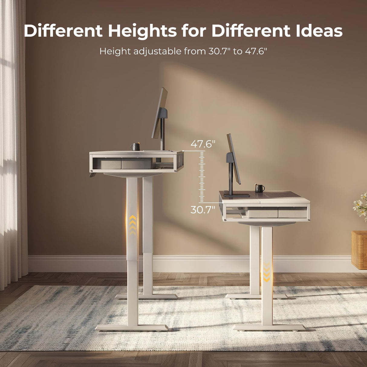 AODK Electric Standing Desk with Drawers & Keyboard Tray, 55 Inch Height Adjustable Desk with Power Outlets, Sit Stand Table, Writing Computer Desk for Home, Office, Workstation, White AODK