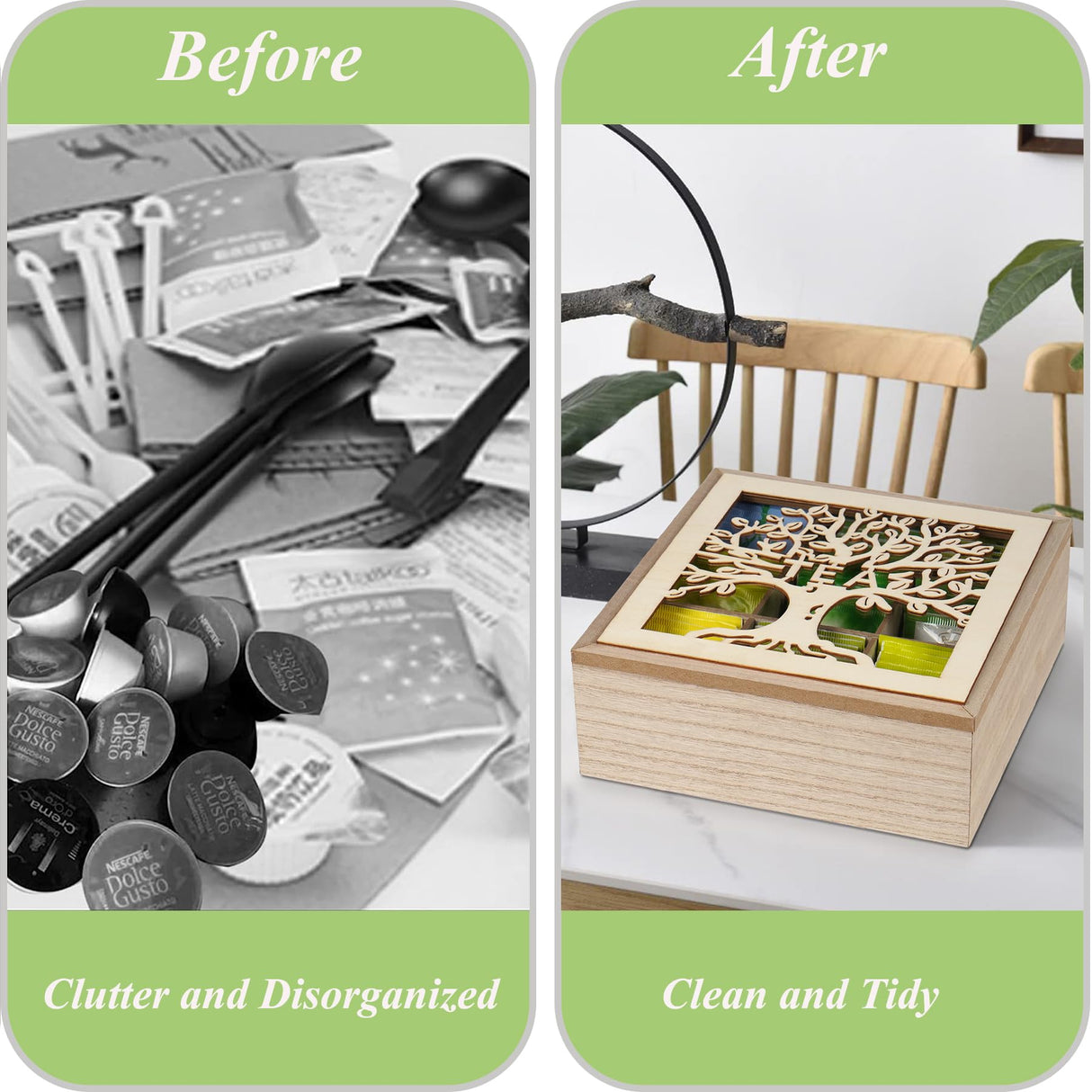 handrong Tea Box Organizer,Wood Teas Bag Holder,Tea Organizers and Storage,Tea Organizer for Teas Bags Coffee Packet for Home Kitchen Office handrong