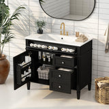 36'' Bathroom Vanity Without Resin Sink, Solid Wood Frame Modern Storage Cabinet with Tip-Out Drawer & Soft Closing Doors, Black Merax