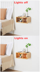 NAVREX LED Floating Nightstand, Farmhouse Night Stands, 100% Solid Wood Night Stands with Magnetic Storage, Modern Bed Side Table for Bedroom NAVREX