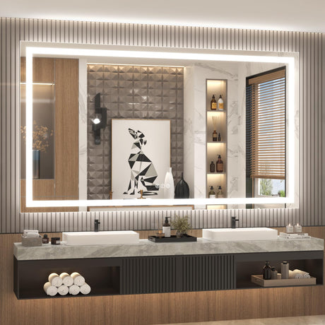 ODDSAN LED Bathroom Mirror for Wall 72x 40, Large Lighted Vanity Mirror with Lights, Dimmable, Anti-Fog, Shatter-Proof, ETL Listed (Front + Backlit) ODDSAN