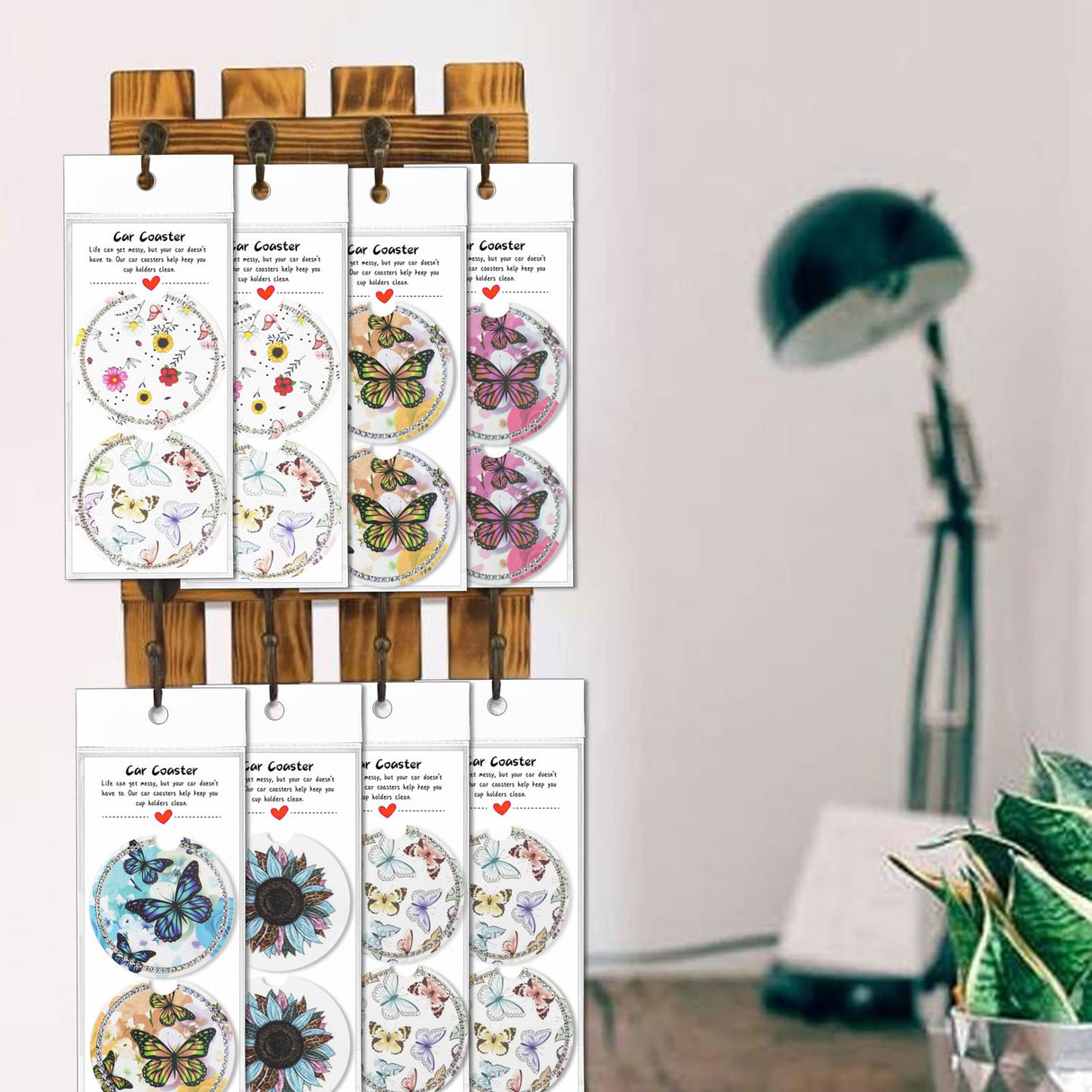 Potanro Car Coaster Packaging for Selling 100 PCS Sublimation Car Coasters Car Coaster Display Cards and Bag White Cards 6.8 x 2.9 Inch Self-Seal Bags Blanks Sublimation Blanks Bulk (White) Potanro