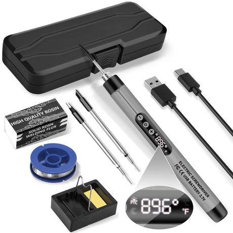 Qyvorae Mini Cordless Soldering Iron Kit, USB Rechargeable Portable Cordless Soldering Iron, LCD Digital Adjustable Temperature Soldering Gun Thermostatic Soldering Kit for Home Appliance Repair, DIY Qyvorae