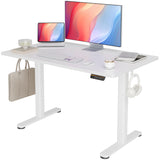 Seang Electric Standing Desk with Adjustable Height, 48x24 Inch Stand Up Desk, Sit Stand Desk with Splice Board for Home Office Computer Workstation, White Frame/White Top Seang