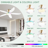 JSAITEE Ceiling fan with light, 48" RGB Low Profile Ceiling fans with Lights and Remote Control, Dimmable, DC Reversible Motor, Noiseless, 6 Speeds Flush Mount White Ceiling Fan for Bedroom JSAITEE