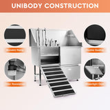 CO-Z Professional Dog Bathing Station, 50 in. Dog Grooming Tub with Nonskid Retractable Ramp for Large Dogs, Stainless Steel Dog Washing Station with Swivel Faucet Pull Out Showerhead Storage Drawer CO-Z