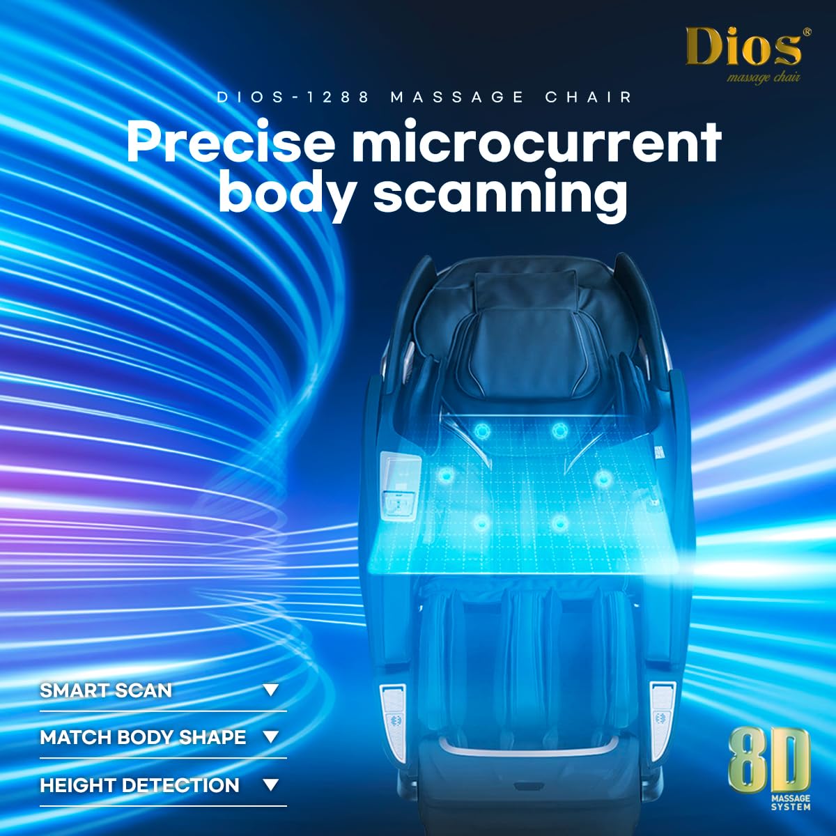 Dios Massage Chair 8D Dual Core Air Tech Touch Roller SL-Track:Dios-1288 (Gray) Dios