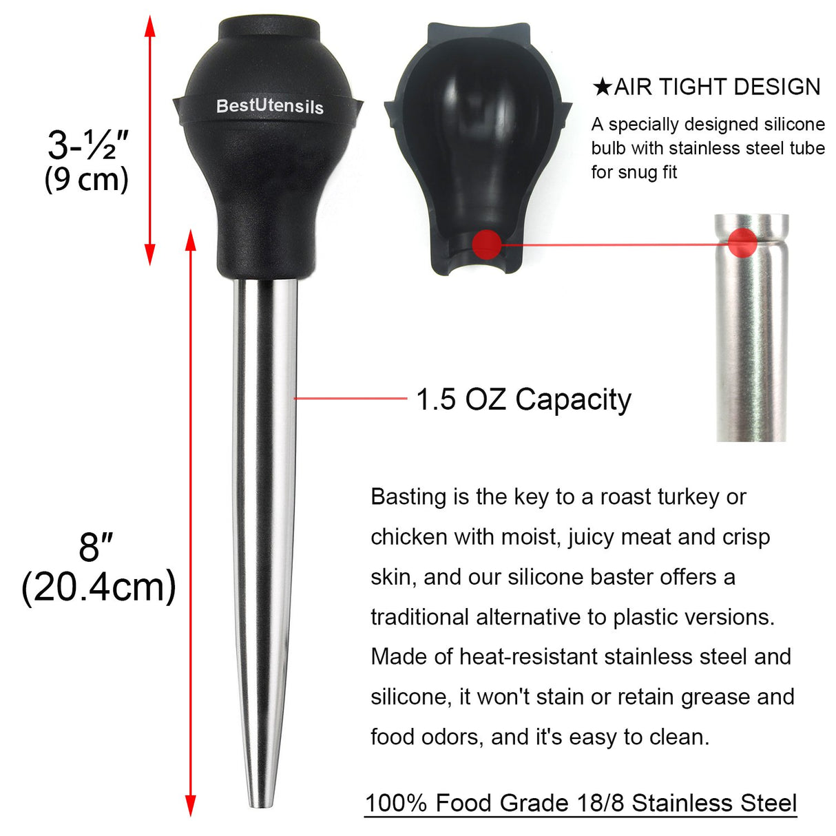 KAYCROWN Stainless Steel Turkey Baster Commercial Grade Quality Silicone Bulb Including 2 Marinade Injector Needles And Basting Brush KAYCROWN