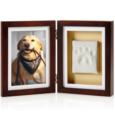 Pearhead Pet Paw Print Photo Frame With Clay Imprint Kit - Pawprint Making Kit and Photo Display for Cats and Dogs, No-Mess Pawprint Memorial, Gift For Pet Owner, Espresso Pearhead