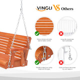 VINGLI Heavy Duty 880 LBS Patio Porch Swing Outdoor with Cup Holder, Hanging Chair with Adjustable Secure Chains, Pine Wood Outdoor Bench Tree Swing for Yard | Garden | Lawn | Balcony (5 FT, Brown) VINGLI