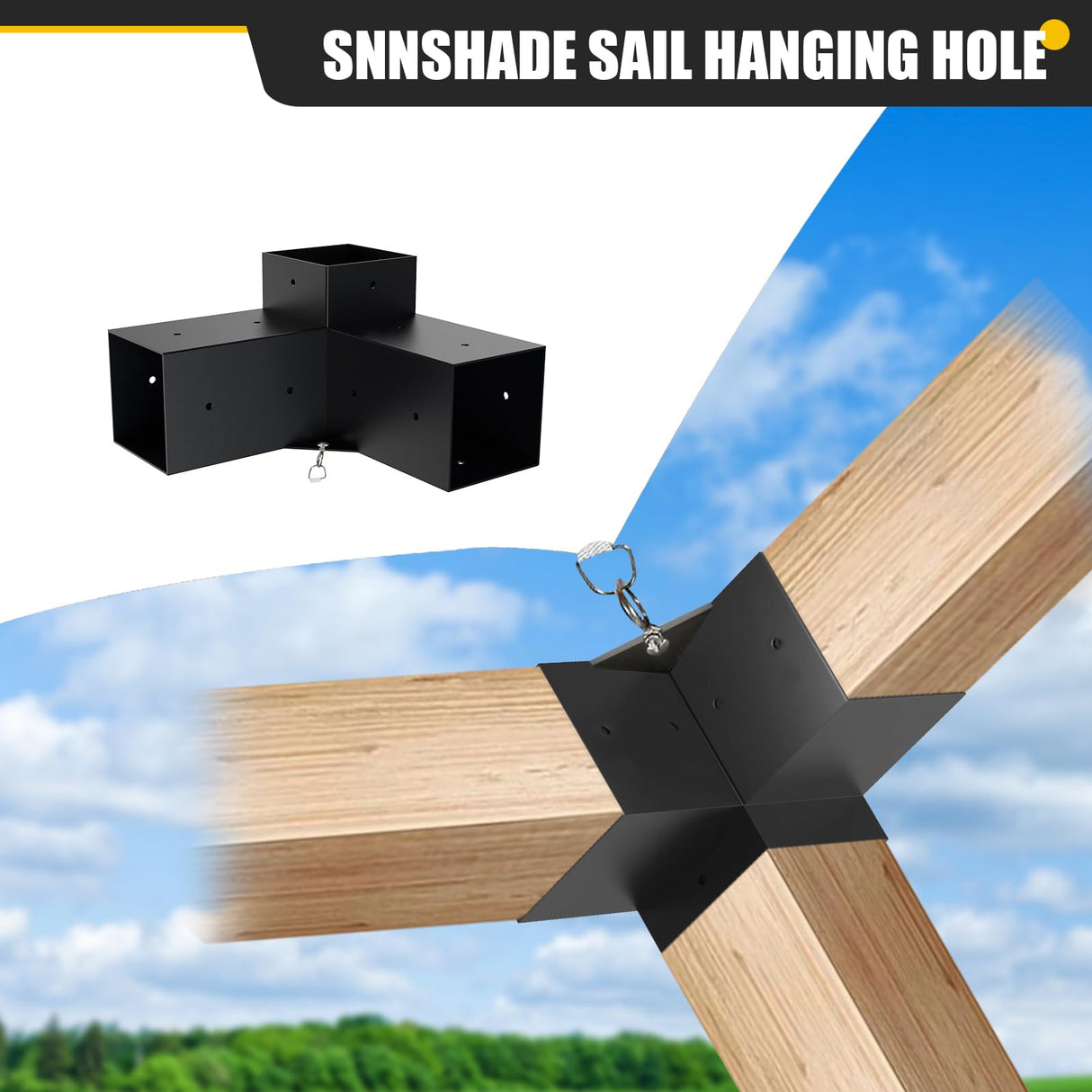 4x4 Woodworks Pergola Brackets Kit, 3-Way Corner Extension Brackets, Black Powder Coated, 4x4 Metal Brackets for Wood Beams, Fence, and Carport (Actual: 3.5"x3.5") Kinchoix