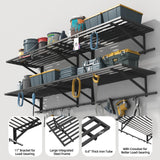 ZHNSYDN 2-Pack 2x4ft Garage Shelving Wall Mounted, Heavy Duty Garage Storage Shelves with 12 Hooks, 2' x 4' Wall Mount Shelves with 500LBS Capacaity ZHNSYDN