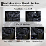 SIENWIEY Black Leather Power Reclining Sectional Sofa，Sectional Couch with Recliner Living Room Set with LED Light/Read Light/Storage Console/USB Port/Wireless Charge/Home Theater Seat SIENWIEY