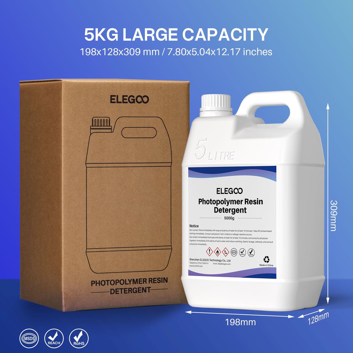 ELEGOO Photopolymer Resin Detergent 5KG, Low Odor Resin Cleaner for LCD/MSLA/DLP 3D Printer, Non-Toxic and Non-Flammable, Suitable for Most UV-Curing Resins