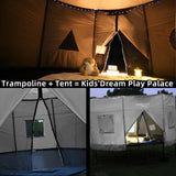 Gardenature 12FT Trampoline Tent for Kids(Tent Only),Fit for 8 Straight Poles Round Trampoline,Trampolien Shade Cover with LED Light,Outdoor Trampolien Accessories Canopy,Anti-Tear,Camping,Gray Gardenature