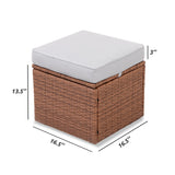 OPENAIRCOMFORT Premium Elegant Gray/Tawny 16.5" 2-Piece w/ 3" Fade-Proof Cushion, All-Weather Wicker Indoor/Outdoor Ottomans, PE Rattan Side Table & Footstools, Footrest, Ideal for Patio. OPENAIRCOMFORT