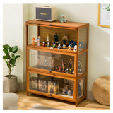 Small Curio Display Cabinet Wood with Acrylic Doors Display Case for Collectibles Figures Storage Shelves for Bedroom Storage Cabinet Toy Organizers Rack & Kids Bookcase,Brown,3 Tier_Flip Up Door NENAGGE